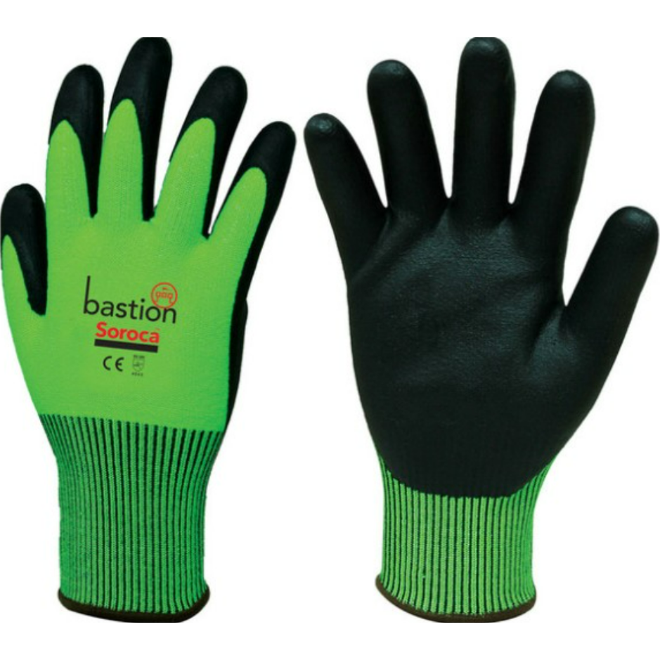 Bastion Soroca Cut 5 High-Vis Gloves – Black Micro Foam Nitrile Palm Coating (Pair - Large)