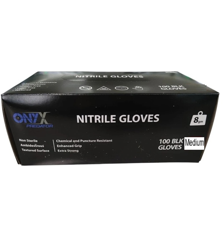Rapid Nitrile Black Textured Gloves - 8 Mil Heavy Duty (Onyx Predator) - Size Medium