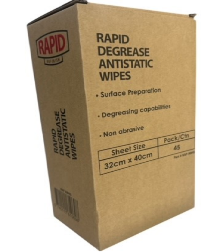 Rapid Antistatic Wipes (45 per Box) - 32cm x 40cm Lint-Free Surface Prep Cloths