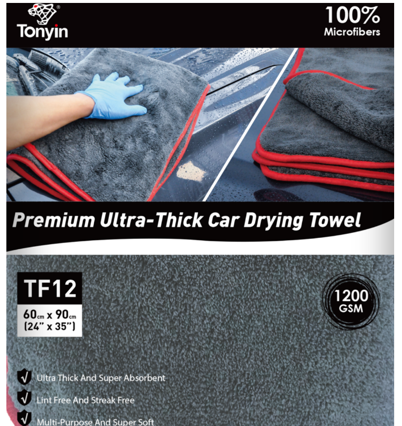 Tonyin Microfiber Coral Velvet Drying Towel - 1200GSM with Red Silk Border