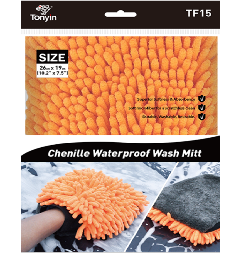 Tonyin Single Side Chenille Microfiber Wash Mitt - Professional Car Wash Glove