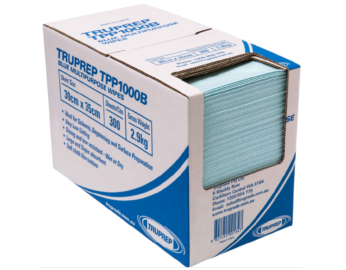 TruPrep Blue Surface Wipes | 300 Bulk Pack | 30cm x 35cm Heavy Duty Cloths